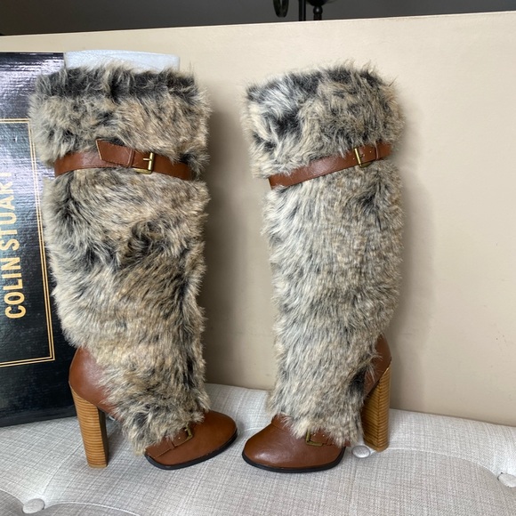 Colin Stuart Cognac Fur Knee High Boots - Picture 14 of 14